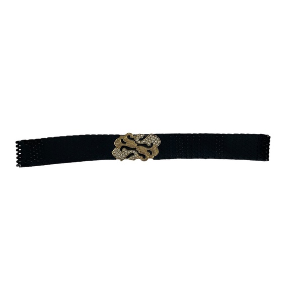 Vintage Gantos Black Belt with Gold Rhinestone Clasp - Picture 2 of 11